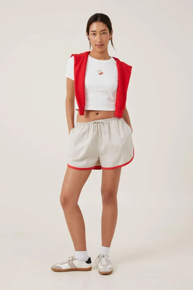 Women Tops Cotton On Crop Fit Rib Graphic Tee Cherry On Topvintage White