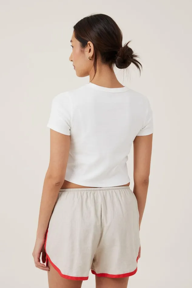 Women Tops Cotton On Crop Fit Rib Graphic Tee Cherry On Topvintage White