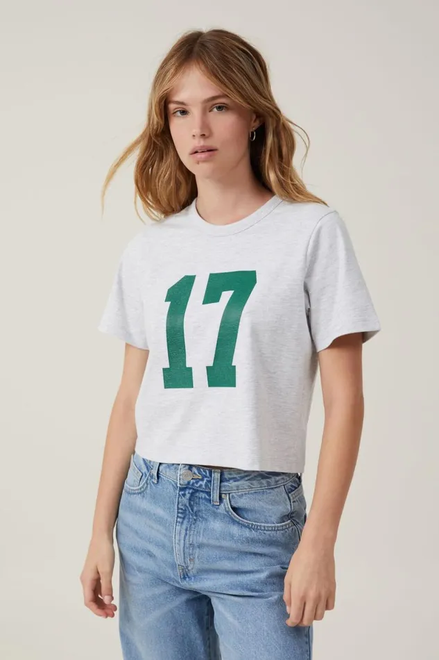 Women Tops Cotton On Crop Regular Tee Cali 17soft Grey Marle