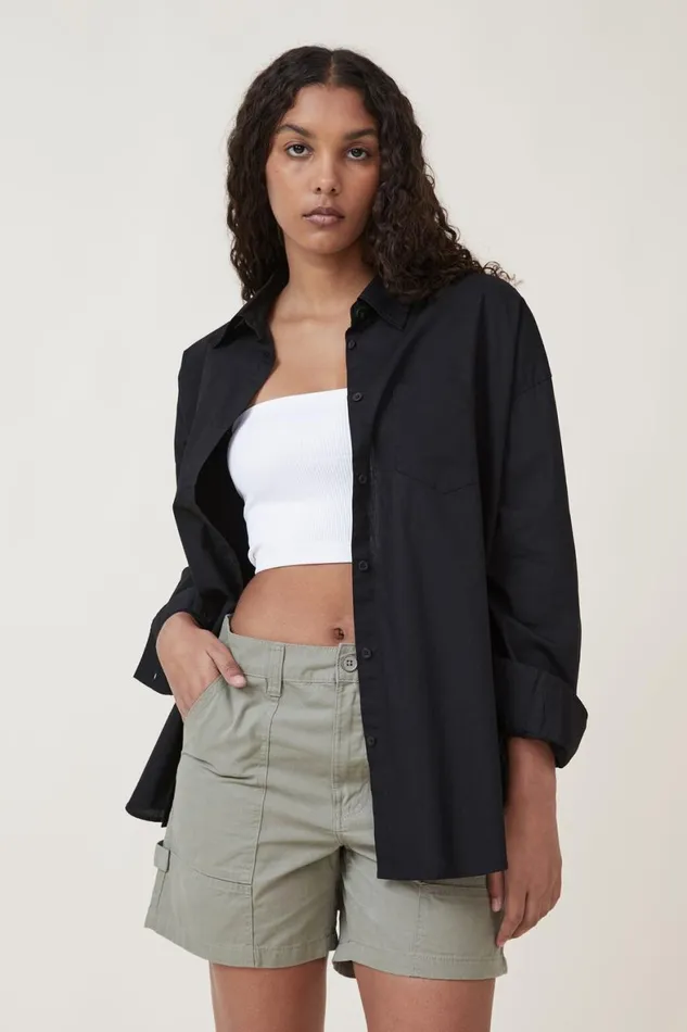 Women Tops Cotton On Dad Shirt Black