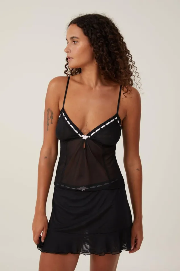 Women Tops Cotton On Mesh Cami Black