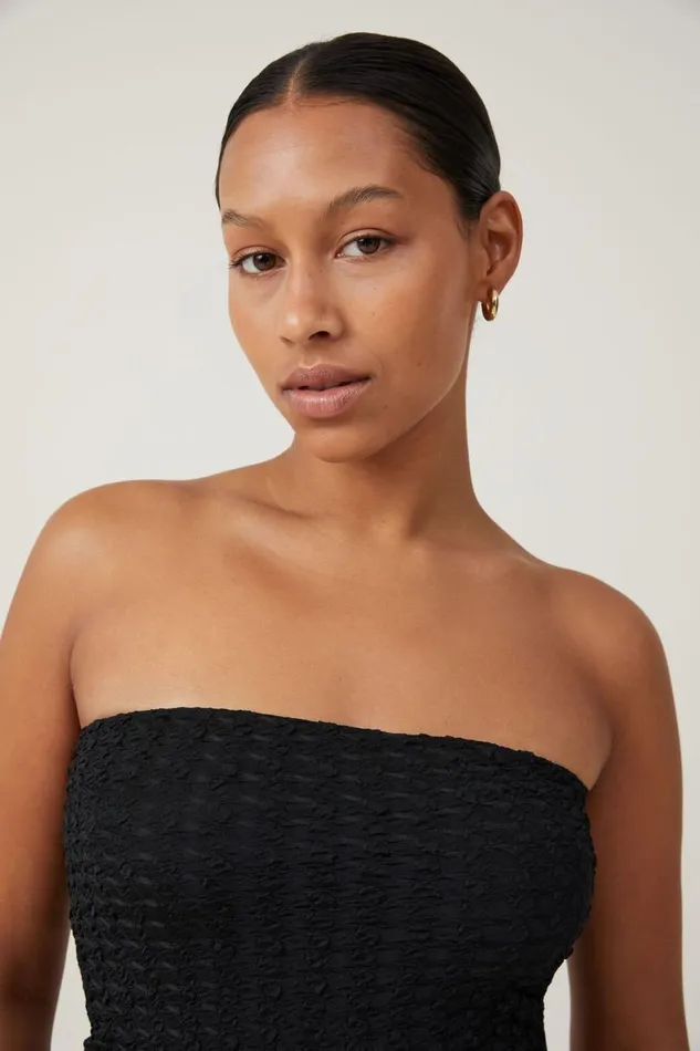 Women Tops Cotton On Nova Textured Tube Top Black