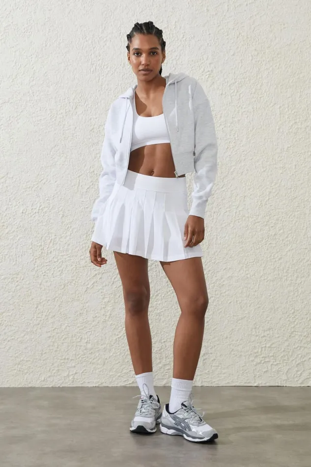 Women Tops Cotton On Plush Essential Cropped Zip Through Core Cloudy Grey Marle