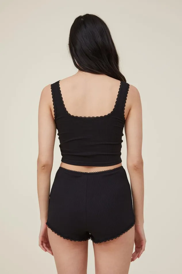Women Tops Cotton On Rib Lace Tank Black