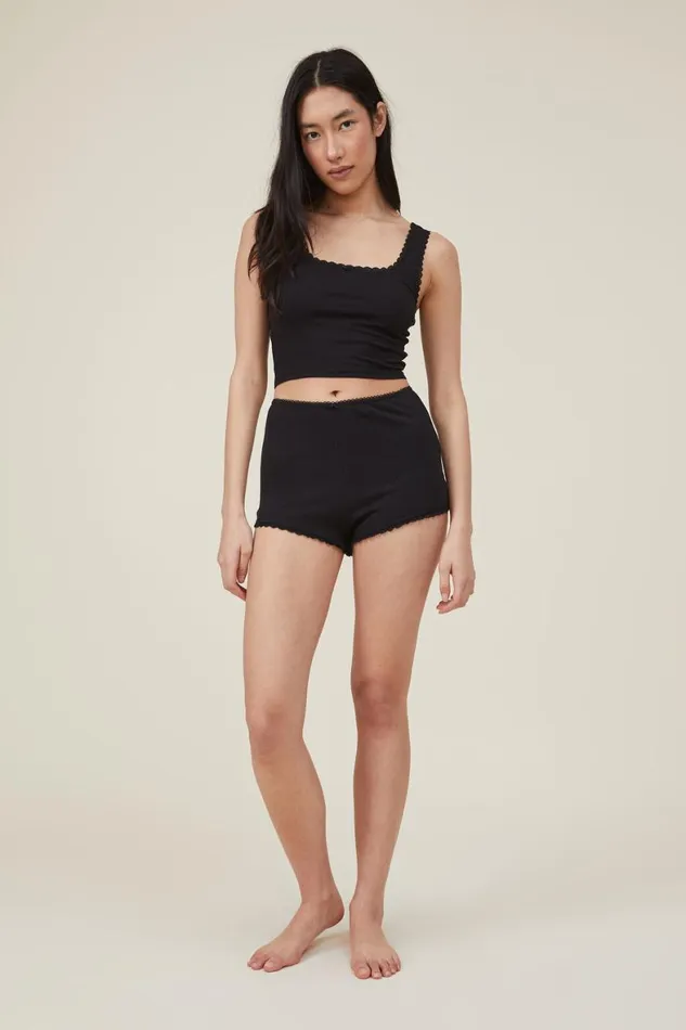 Women Tops Cotton On Rib Lace Tank Black