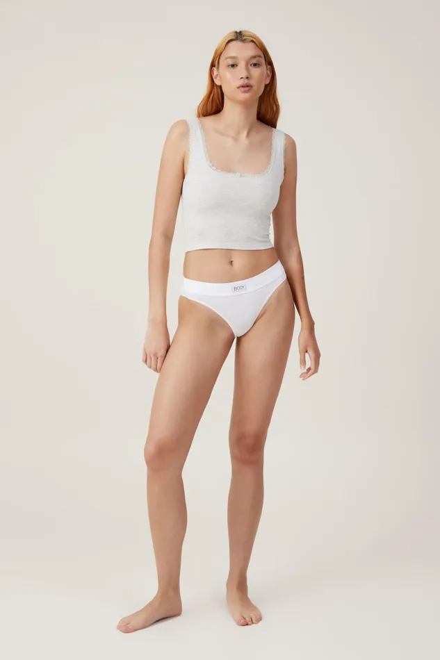 Women Tops Cotton On Rib Lace Tank Light Grey Marle