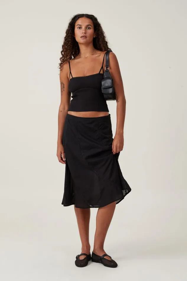 Women Tops Cotton On Sally Picot Trim Cami Black
