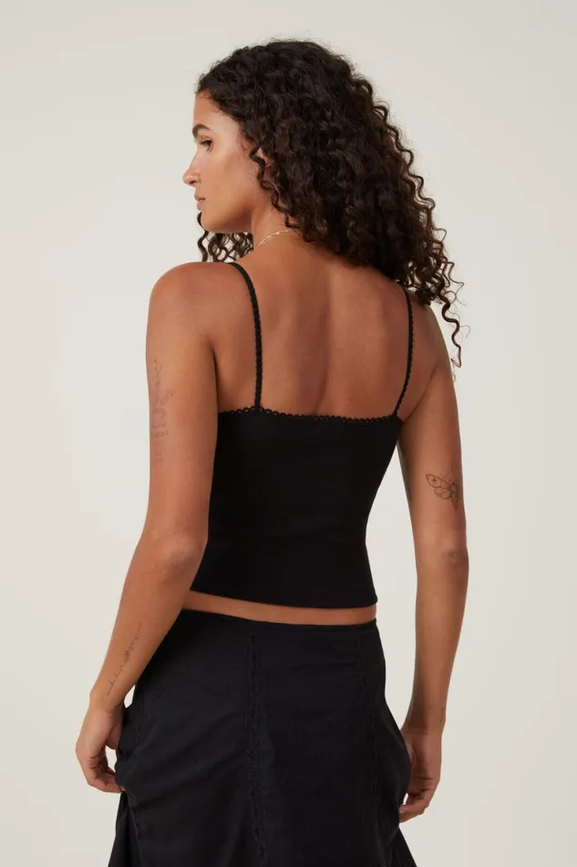 Women Tops Cotton On Sally Picot Trim Cami Black
