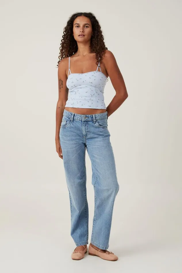 Women Tops Cotton On Sally Picot Trim Cami Laika Ditsy Coastal Blue