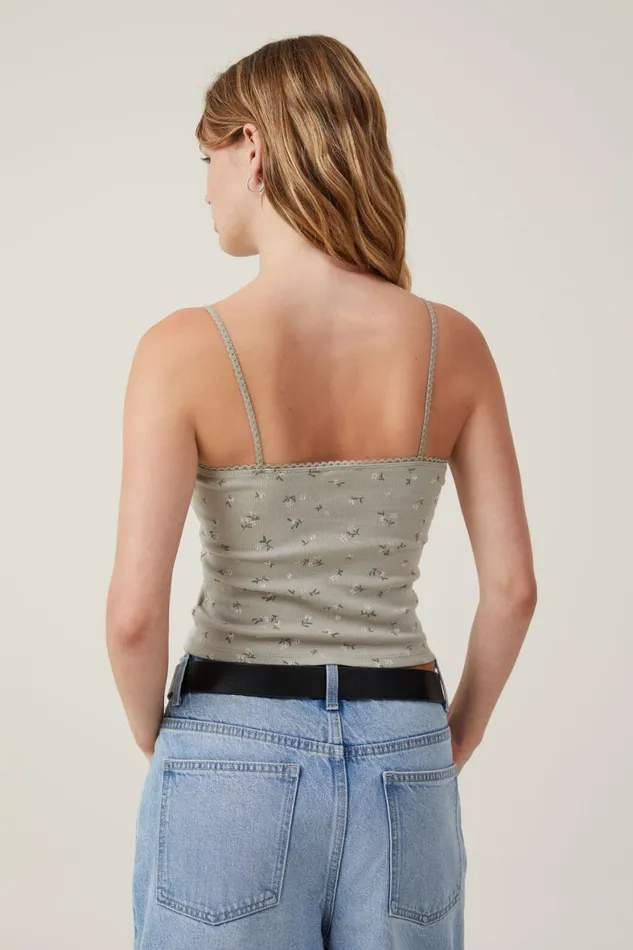 Women Tops Cotton On Sally Picot Trim Cami Laika Ditsy Desert Sage