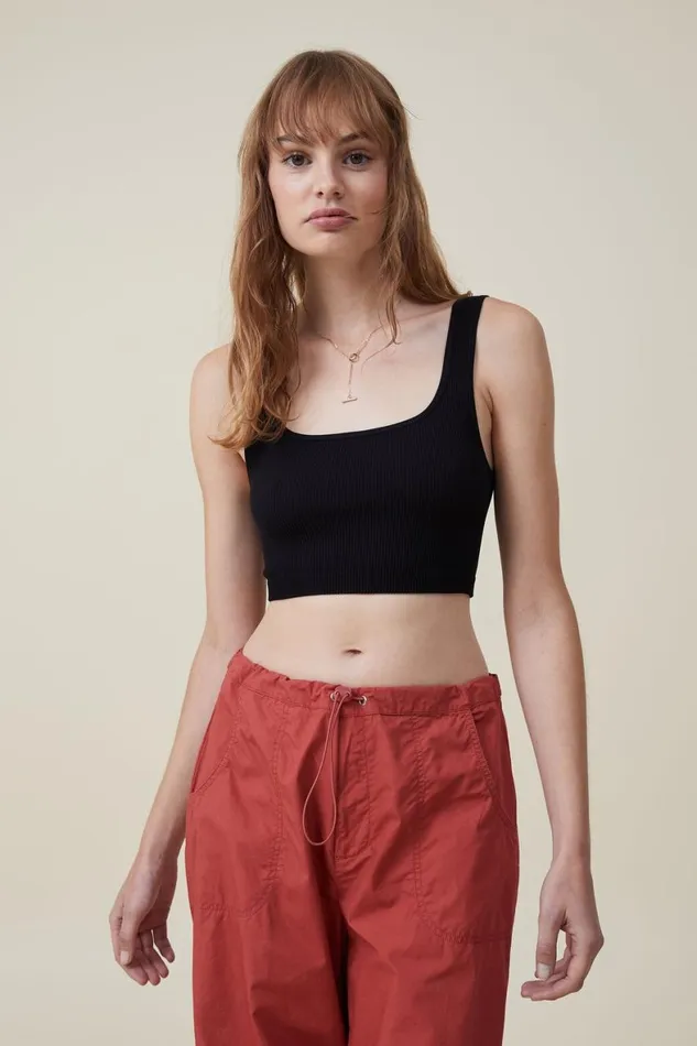 Women Tops Cotton On Seamless Abbie Micro Crop Tank Black