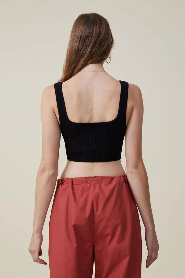 Women Tops Cotton On Seamless Abbie Micro Crop Tank Black