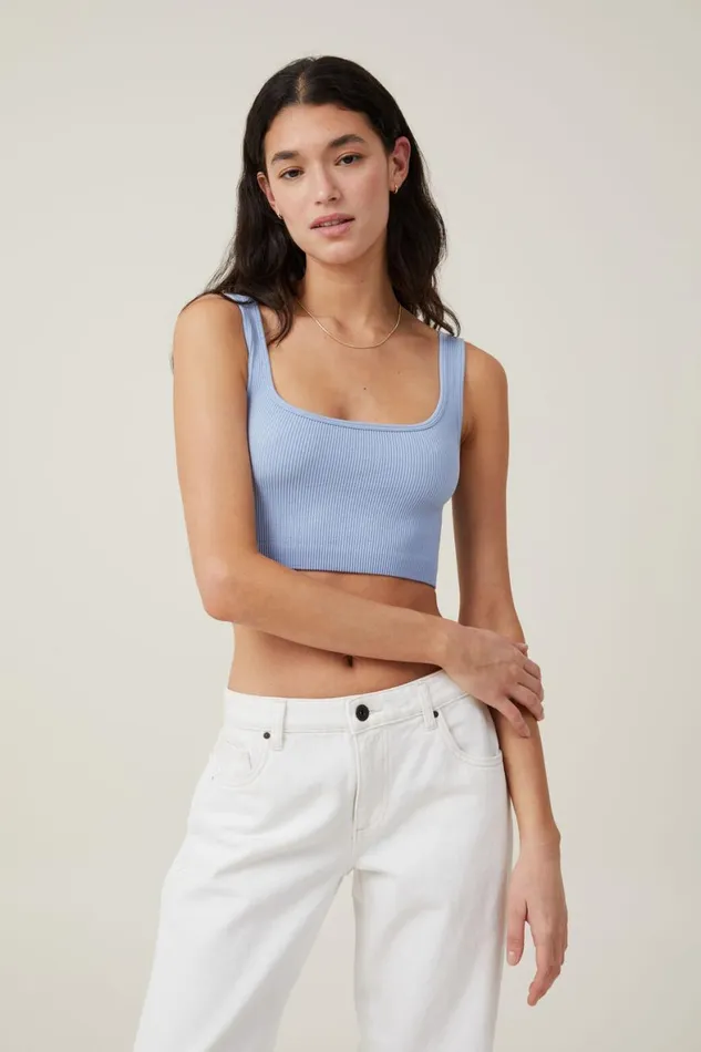 Women Tops Cotton On Seamless Abbie Micro Crop Tank Breezy Blue