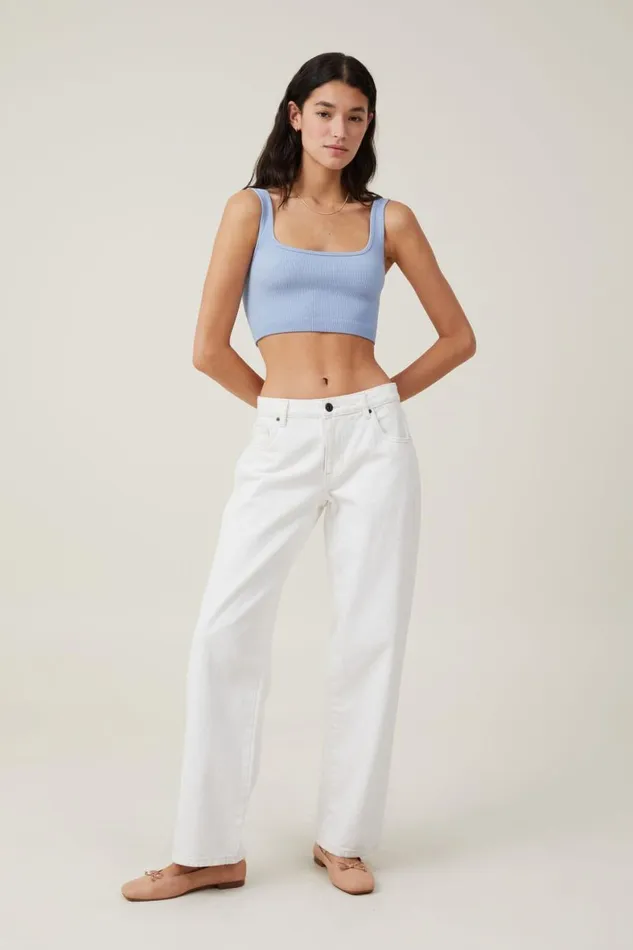 Women Tops Cotton On Seamless Abbie Micro Crop Tank Breezy Blue
