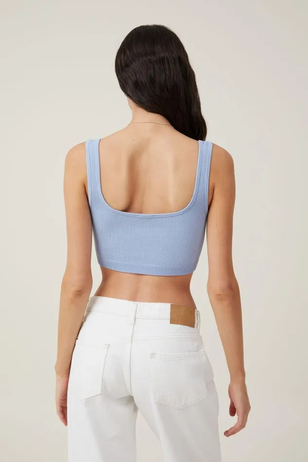 Women Tops Cotton On Seamless Abbie Micro Crop Tank Breezy Blue