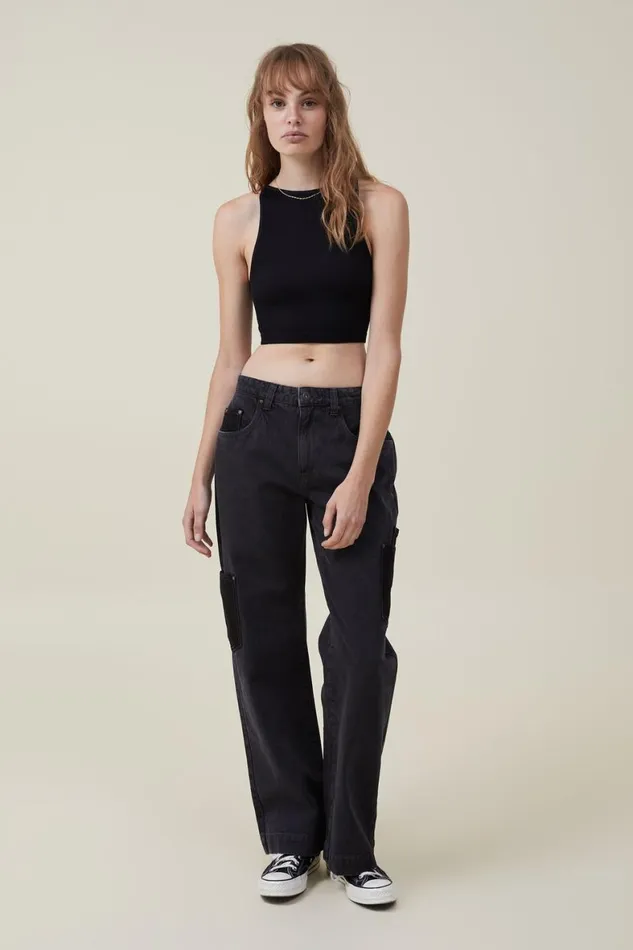 Women Tops Cotton On Seamless Benni High Neck Tank Black