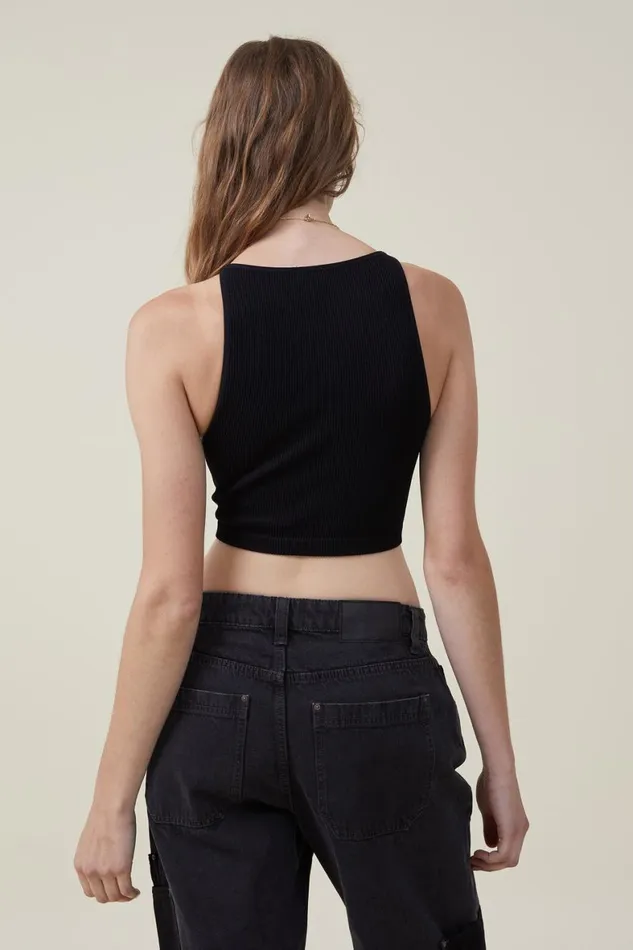Women Tops Cotton On Seamless Benni High Neck Tank Black