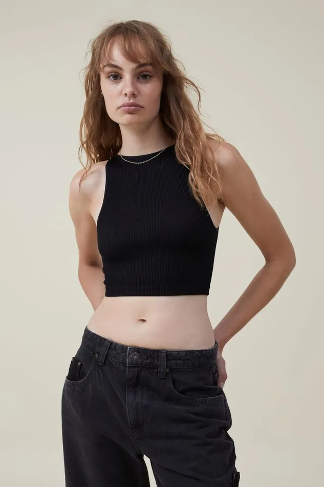 Women Tops Cotton On Seamless Benni High Neck Tank Black