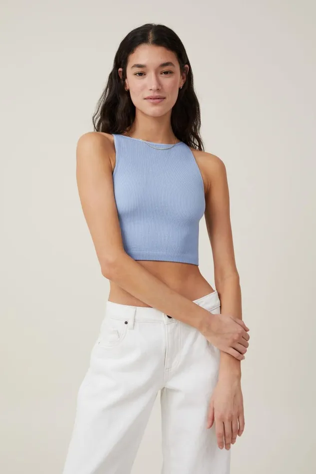 Women Tops Cotton On Seamless Benni High Neck Tank Breezy Blue
