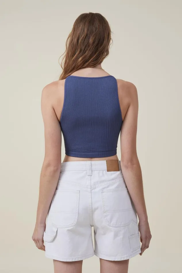 Women Tops Cotton On Seamless Benni High Neck Tank Vintage Navy