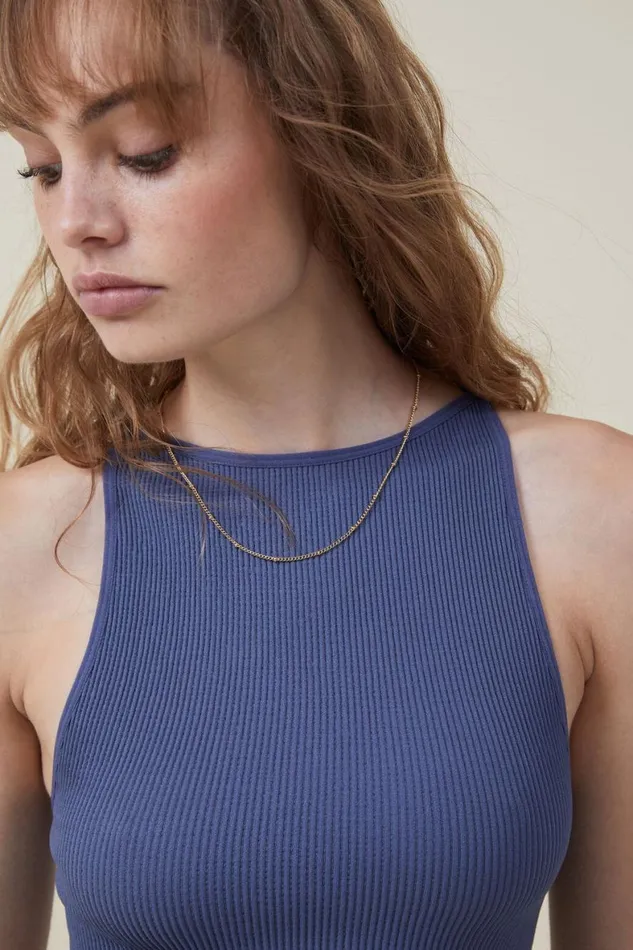 Women Tops Cotton On Seamless Benni High Neck Tank Vintage Navy