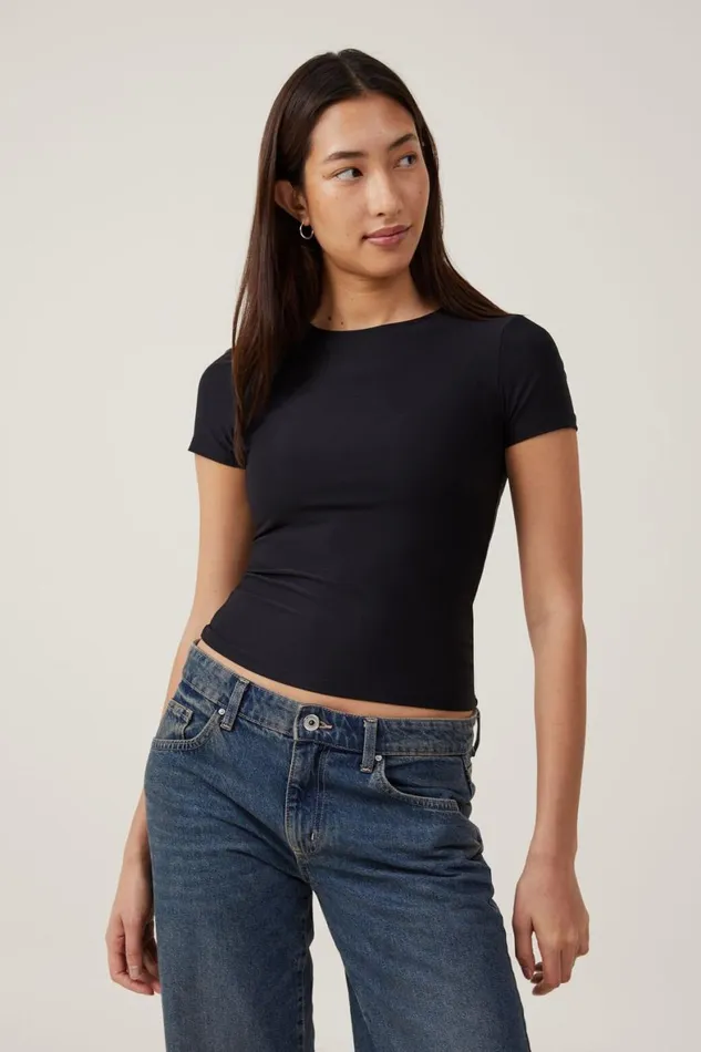 Women Tops Cotton On Smooth Crew Neck Tee Black