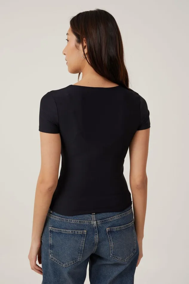 Women Tops Cotton On Smooth Crew Neck Tee Black