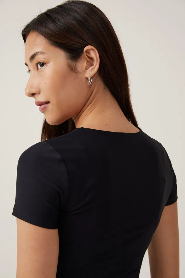 Women Tops Cotton On Smooth Crew Neck Tee Black