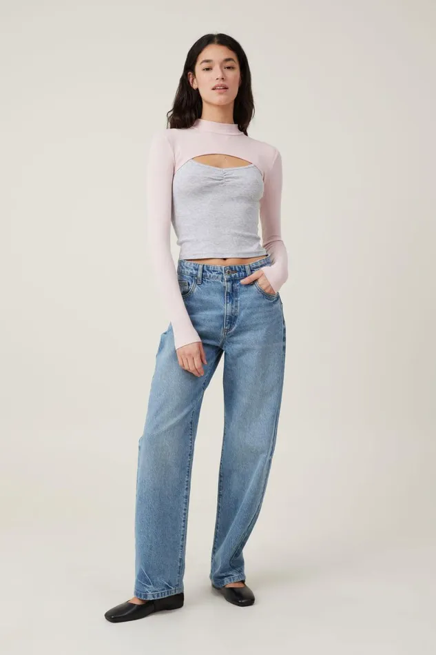 Women Tops Cotton On Staple Mock Neck Shrug Chalk Pink