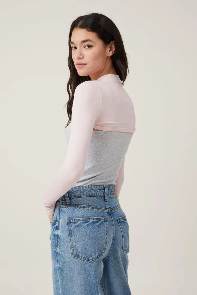 Women Tops Cotton On Staple Mock Neck Shrug Chalk Pink