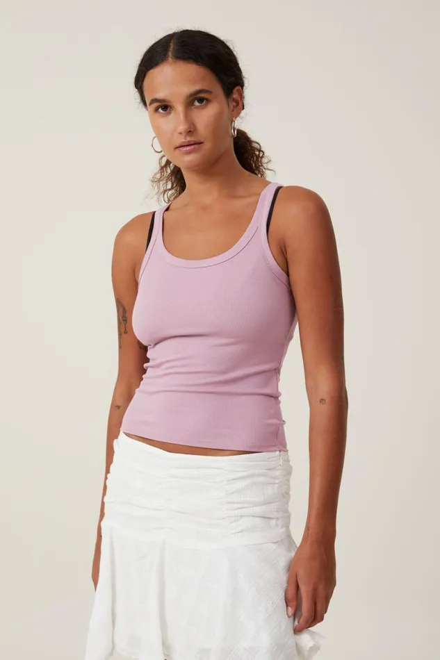 Women Tops Cotton On Staple Rib Scoop Neck Tank Purple Dusk