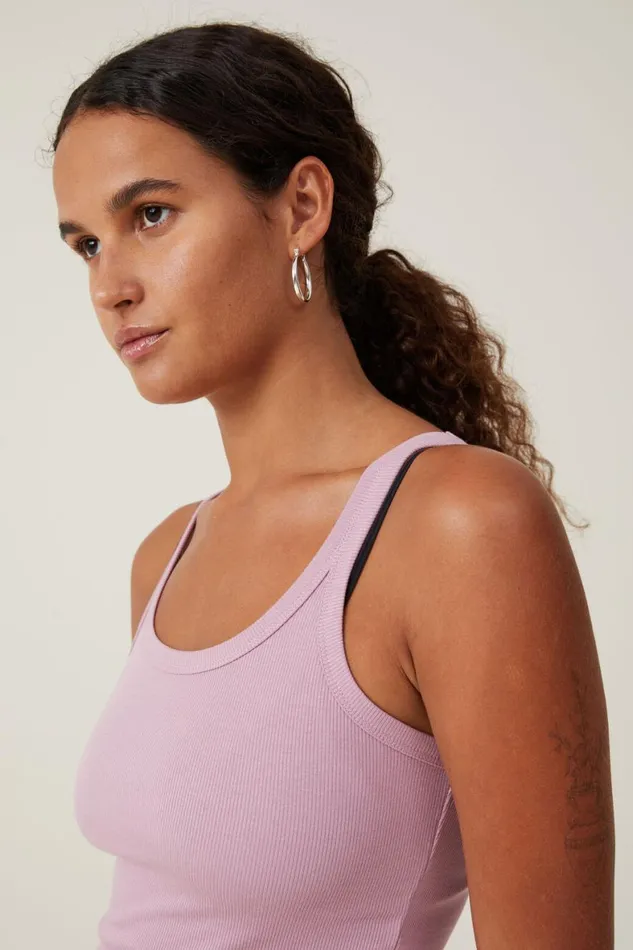 Women Tops Cotton On Staple Rib Scoop Neck Tank Purple Dusk