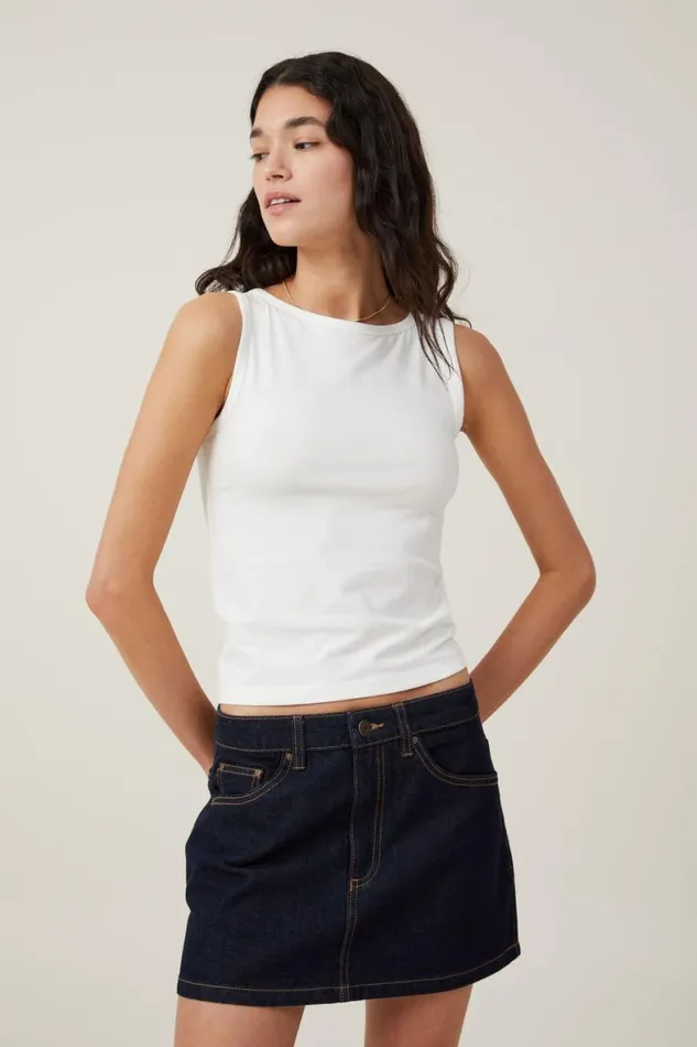 Women Tops Cotton On The One Basic Boat Neck Tank Vintage White