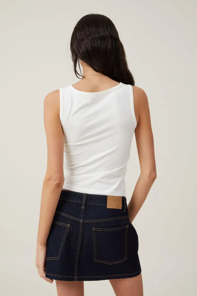 Women Tops Cotton On The One Basic Boat Neck Tank Vintage White