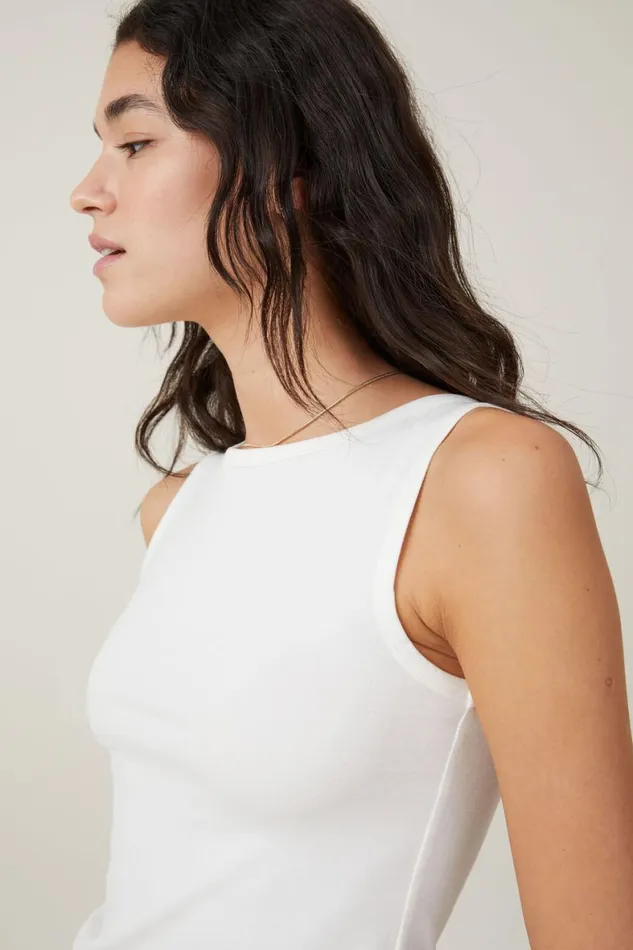 Women Tops Cotton On The One Basic Boat Neck Tank Vintage White