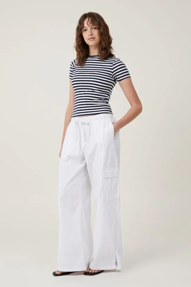 Women Tops Cotton On The One Basic Crew Neck Short Sleeve Cara Stripe Whiteink Navy