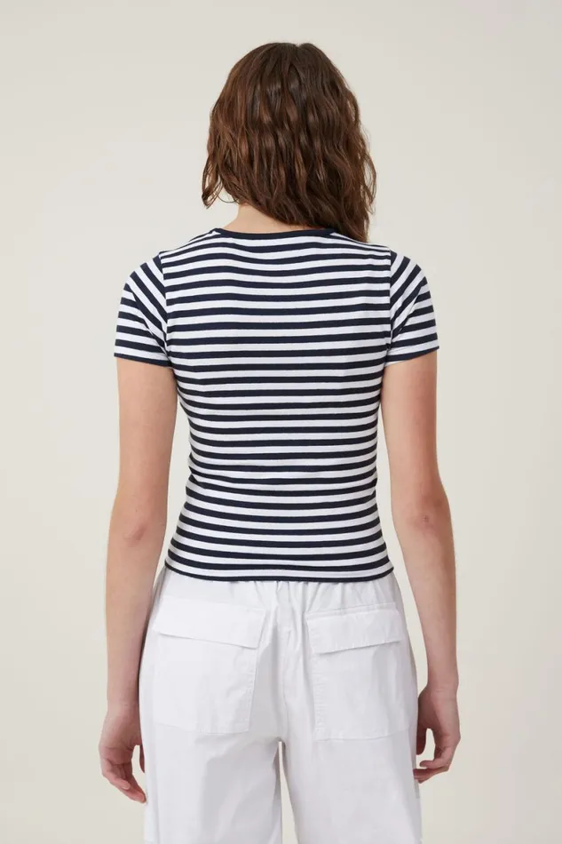Women Tops Cotton On The One Basic Crew Neck Short Sleeve Cara Stripe Whiteink Navy