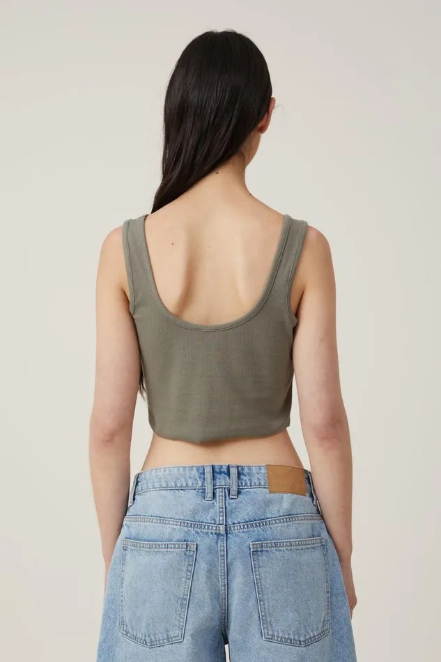 Women Tops Cotton On The One Organic Rib Crop Tank Woodland