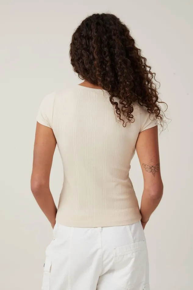 Women Tops Cotton On The One Organic Variegated Rib Crew Short Sleeve T Stone
