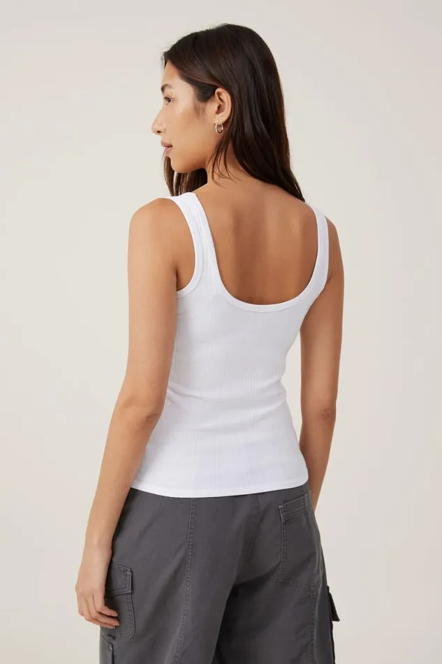 Women Tops Cotton On The One Organic Variegated Rib Scoop Neck Tank White