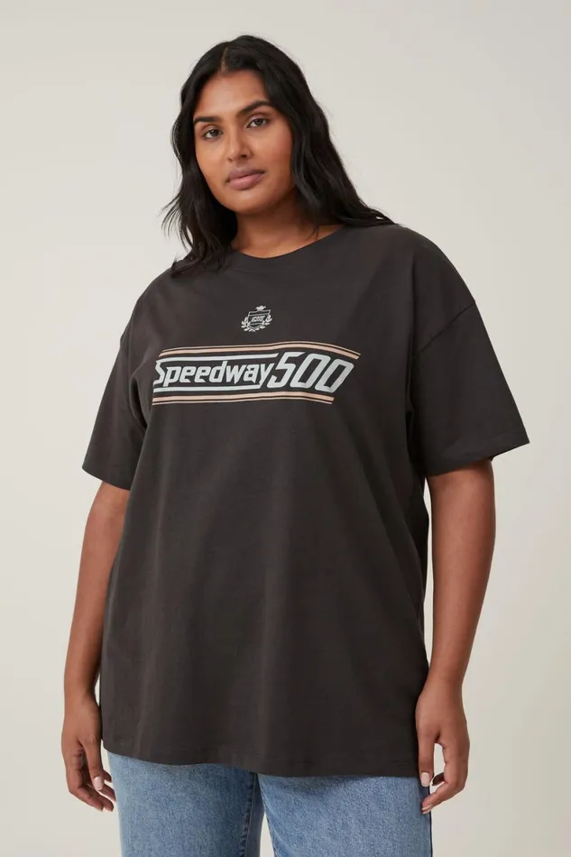 Women Tops Cotton On The Oversized Graphic Tee Speedway 500 Washed Black