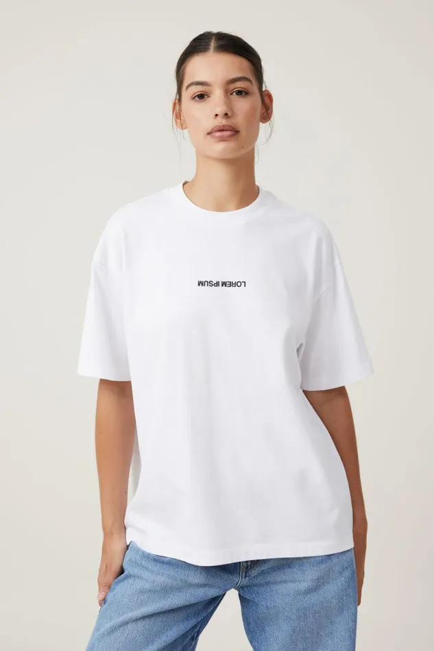Women Tops Cotton On The Premium Boxy Graphic Tee Lorem Ipsum White