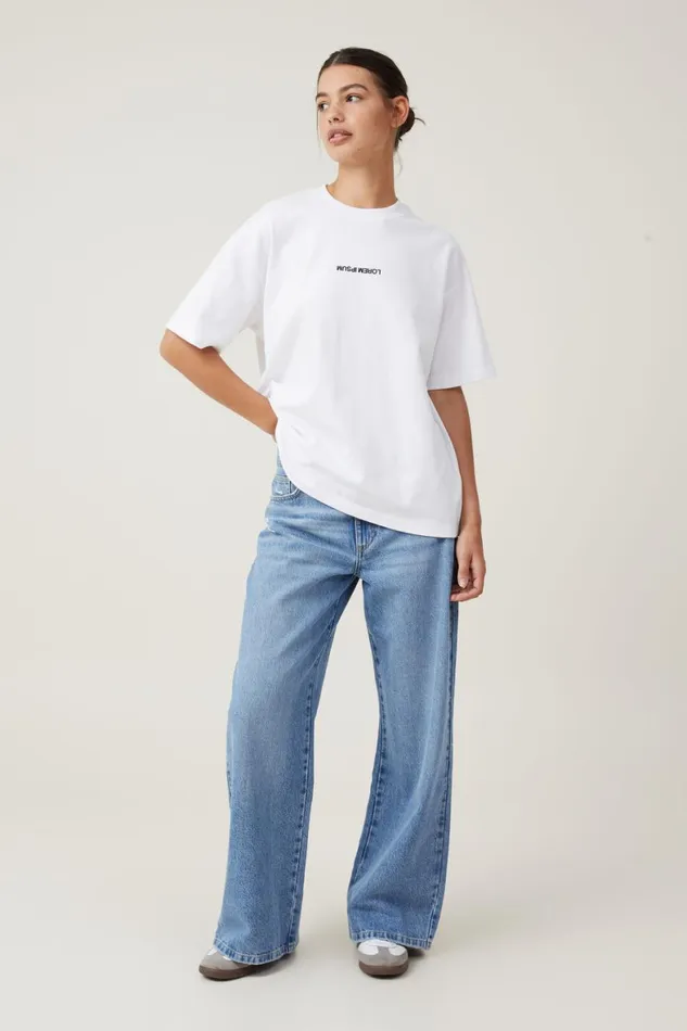 Women Tops Cotton On The Premium Boxy Graphic Tee Lorem Ipsum White