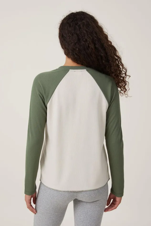 Women Tops Cotton On Waffle Raglan Graphic Longsleeve Welcome To The Wild Westwashed Apline Stone