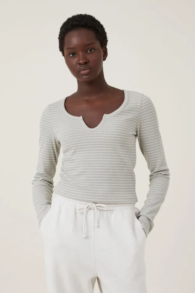 Women Tops Cotton On Willa Waffle Long Sleeve Top Chloe Stripe Desert Sageporcelain Women Tops Cotton On Willa Waffle Long Sleeve Top Chloe Stripe Desert Sageporcelain