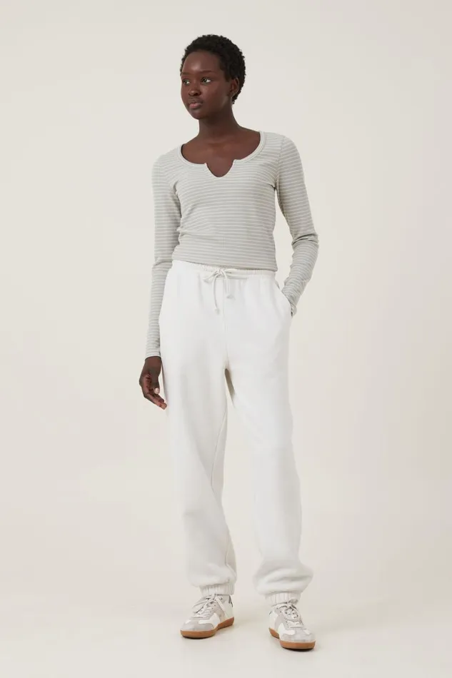 Women Tops Cotton On Willa Waffle Long Sleeve Top Chloe Stripe Desert Sageporcelain