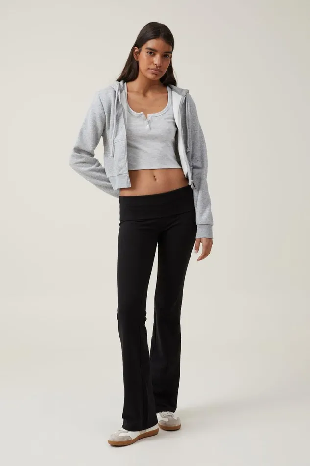 Women Tops Cotton On Willa Waffle Short Sleeve Henley Grey Marle