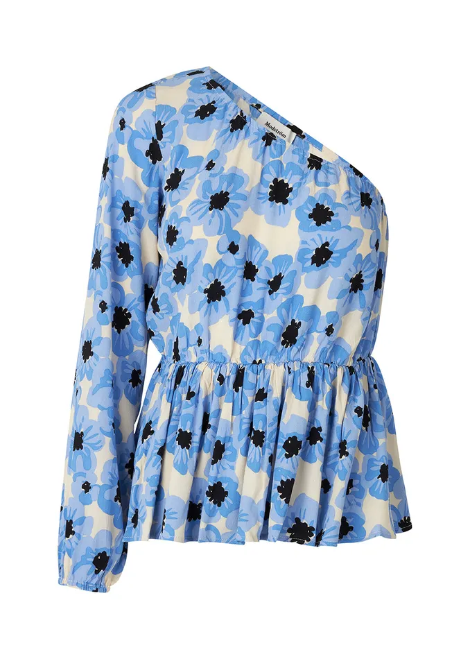 Women TorahMD Print One Shoulder Top Blue Pearl Flower Modstrm Dresses
