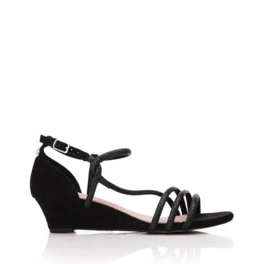 Yazmina Black Alcantara Women Moda In Pelle Wedge Sandals