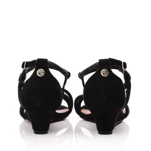 Yazmina Black Alcantara Women Moda In Pelle Wedge Sandals Yazmina Black Alcantara Women Moda In Pelle Wedge Sandals